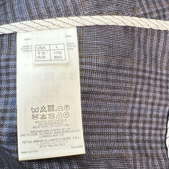 Brooks Brothers Cape Jacket Coated Plaid Check Print Linen Blue Size Large - Picture 10 of 12